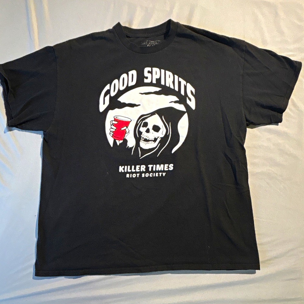 Riot Society Good Spirits Killer Times Grim Reaper Graphic T-Shirt Black XL